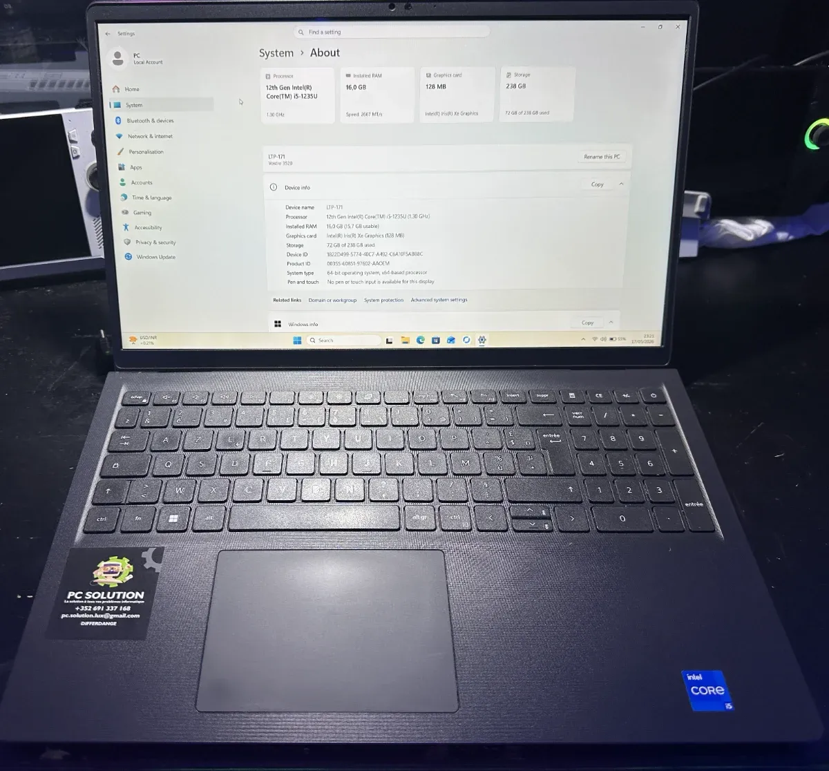 Laptop Ordinateur Portable DELL RAM 16Gb SSD 256Gb