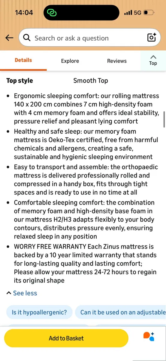 Mattress 140x200cm 2